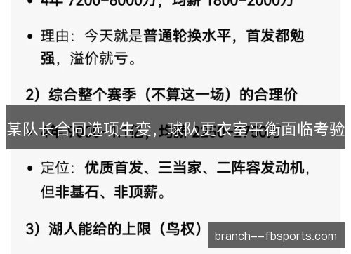 某队长合同选项生变,球队更衣室平衡面临考验 某队长合同选项生变,球队更衣室平衡面临考验